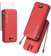 20000mAh Ultra-Portable-Charger-Power-Bank with Built in Cables&AC Wall Plug,PD20W USB-C Fast Cha...