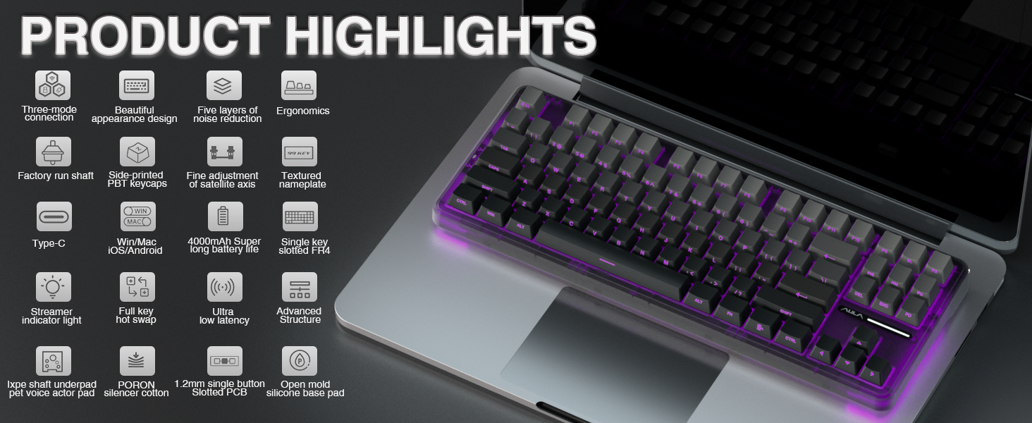 aula f87 pro wireless mechanical keyboard BT5.0 keyboard gaming hot swappable custom keyboard