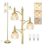 JUNNAI Floor Lamp Gold Glass Brass 66.5in Tall Standing Lamp for Living Room with 3 Brightness Li...