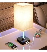 COZOO 3 Way Dimmable Touch Bedside Table Lamp with 3 USB Charging Ports 2 Outlets Power Strip,Bla...