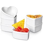 Delling Creme Brulee Ramekins 6 Oz Oven Safe- Porcelain Creme Brulee Set -Heart Shaped Ramekins f...