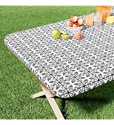 misaya Rectangle Vinyl Table Cloth, Elastic Fitted Flannel Backed Tablecloth, 100% Waterproof Pla...