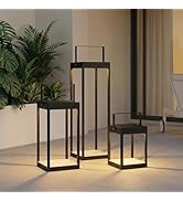 Set of 3 Modern Black Metal Lanterns Lights Battery Powered Floor Lamp, 21.6"/11.7"/6.5" H, Indoo...