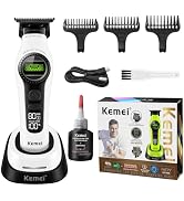 KEMEI T Blade Hair Trimmer for Men Barber Clippers 5-Speed Adjustable Motor | 2000 mAh DLC Blade ...