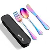Travel Utensils with Case, Quatish 4 Piece Stainless Steel Silverware Set for Work, Portable Reus...