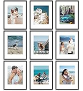 JCJMY 9 Packs 11x14 Picture Frames, Display 8x10 with Mat or 11x14 Without Mat, Black Gallery Wal...
