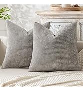 MIULEE Pack of 2 Light Gray Decorative Pillow Covers 18x18 Inch Soft Chenille Couch Throw Pillows...