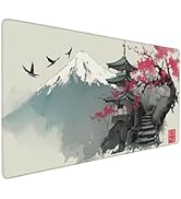 Buslint Japanese Cherry Blossom Mouse Pad, Mount Fuji Pagoda Design, 35.4x15.7 Inches, Non-Slip R...