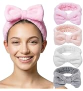HFZRZFH Spa Headbands for Women, 4 Pack Flannel Makeup Headband, Cute Bow Hair Band for Washing F...
