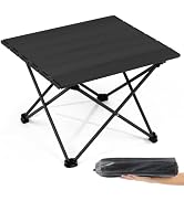 Outplea Mini Folding Camping Table Aluminum with Carry Bag, Small Compact Beach Table, Black