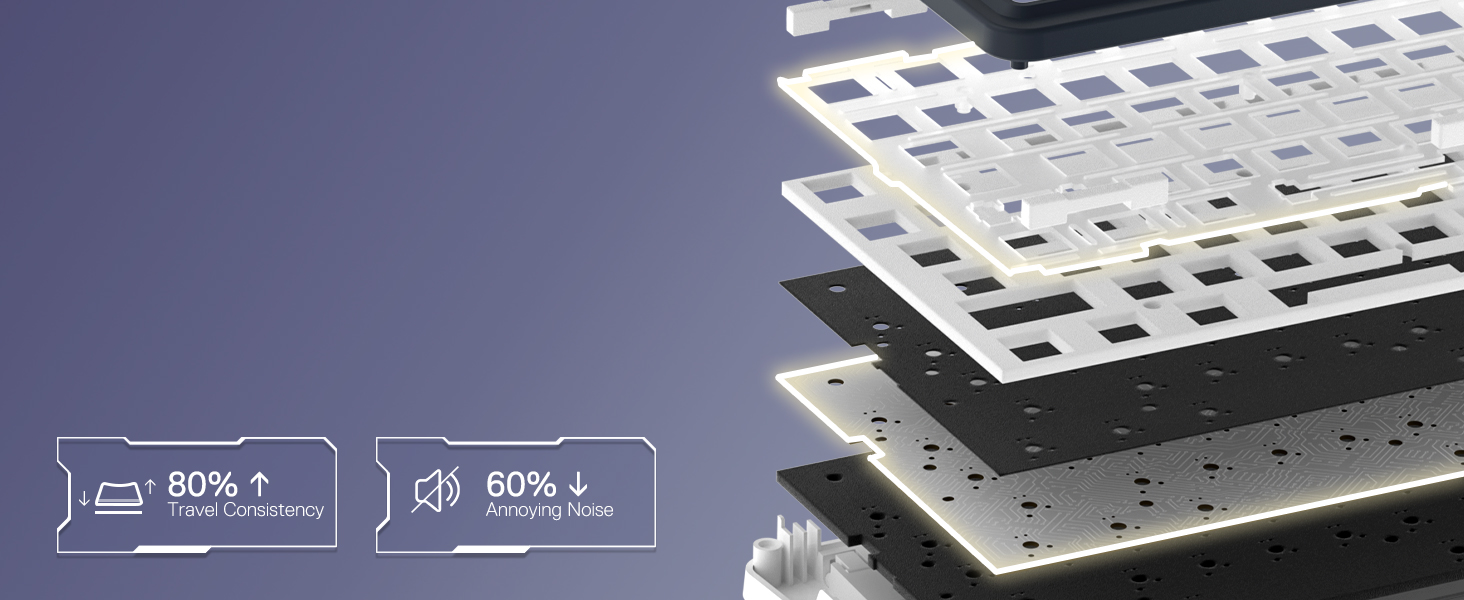 Redragon K686 PRO keyboard slotted PCB damping for shared gaming reduces noise