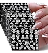 12 Sheets White Flower Nail Art Stickers 3D Self Adhesive White Leaf Nail Decals for Nail Art Lac...