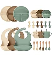 JELLDJK 24 PCS Silicone Baby Feeding Set, Baby Led Weaning Supplies Includes Suction Bowls and Di...