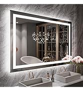 LOAAO 55X36 LED Bathroom Mirror with Lights, Anti-Fog, Dimmable, Backlit + Front Lit, Lighted Bat...
