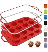 2 Packs 12 Cups Silicone Muffin Pan with Metal Reinforced Frame Regular Size Cupcake Pan Tray Egg...