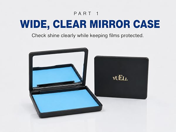 VUELL mirror case protects oil blotting films and helps check shine