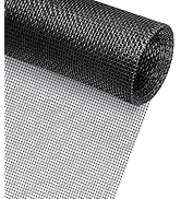Multiple views of black plastic mesh or netting material rolled out, showing flexible grid pattern and texture.