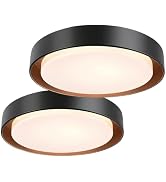 LUTEC 2 Pack Flush Mount Ceiling Light, Matte Black with Gold Interior, 13in 23W Dimmable LED Cei...