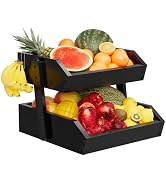Bamboo 2 Tier Fruit Basket for Kitchen Counter, Large Capacity Fruit Storage Countertop, Fruit Ho...