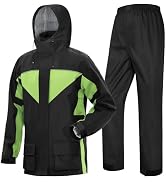 iCreek Motorcycle Rain Suit Waterproof High Visibility with Rain Coat and Hood - Complete Rain Ge...