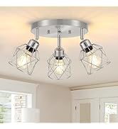 Baocuz 3-Light Brushed Nickel Semi Flush Mount Ceiling Light, Adjustable Kitchen Light Fixtures C...
