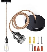 JACKYLED UL Boho Pendant Light Kit, Hemp Rope Light Fixture with Adjustable Hanging Light Cord & ...