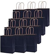 qiqee 60 pcs Kraft Bags with Handles 7.6"x4.75"x10.5" Medium Gift Paper Bags Navy Blue Solid Colo...