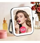 FUNTOUCH 30X/1X Travel Makeup Mirror with Lights, 3000mAh Rechargeable 2-Sided Magnifying Mirror,...