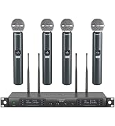 Phenyx Pro Wireless Microphone System, Quad Channel Wireless Mic, w/ 4x40 UHF Frequencies, Auto S...