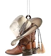 Car Rear View Mirror Pendant, ?Personalized Cowboy Boots and Hats Acrylic Car Mirror Pendant, Wes...
