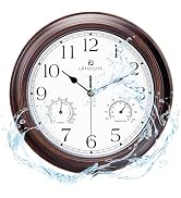 Lafocuse 12 Inch Silent Outdoor/Indoor Waterproof Wall Clock with Thermometer and Hygrometer Comb...