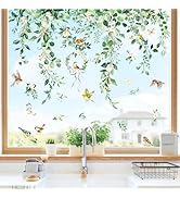 Supzone Hanging Eucalyptus Leaves Flowers Static Window Clings Double Sided Spring Floral Leaf Pl...