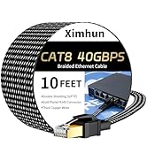 Ximhun Cat 8 Ethernet Cable 10 FT, High-Speed Braided Internet Cable Network Cord with RJ45 Conne...