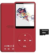 128GB MP3 Player with Bluetooth 5.2, Portable Red Music Player for Kids with Built-in HD Speaker,...