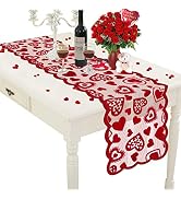 Mosoan Valentines Day Decor Table Runner - 13 x 72 Inch Red Lace Table Runner for Wedding Party, ...