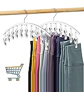 Legging Organizer for Closet, Metal Yoga Pants Hanger w/Rubber Coated 2 Pack w/10 Clips Hold 20 L...