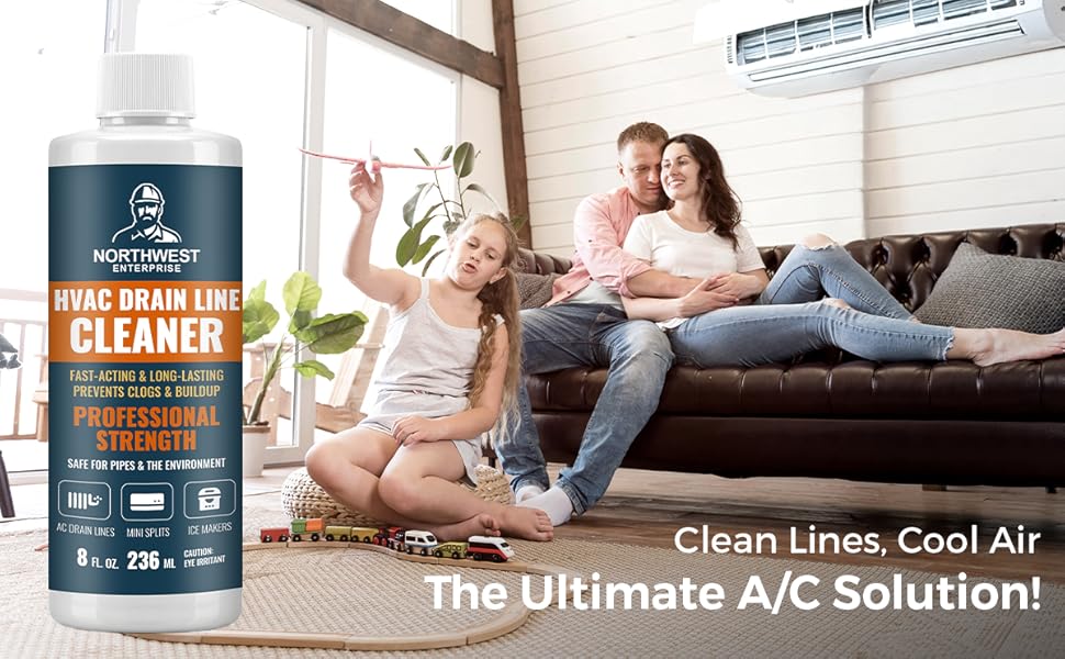 a/c drain line cleaner fast acting dissolve clogs prevent odors pipes air conditioner mold mildew