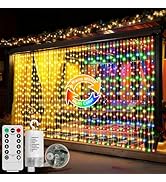 Curtain Lights Battery Operated 10x10ft 300LED Hanging Fairy String Lights Multicolor Warm White ...