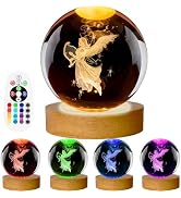 LINSINA Angel Lamp,3D Crystal Ball Night Light,16 Color Changing Light with Remote Control,Gifts ...