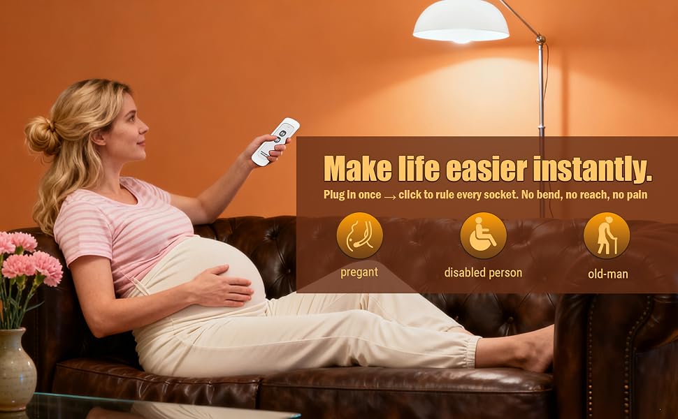 Pregnant woman uses remote socket for comfort. No bending or reaching needed.