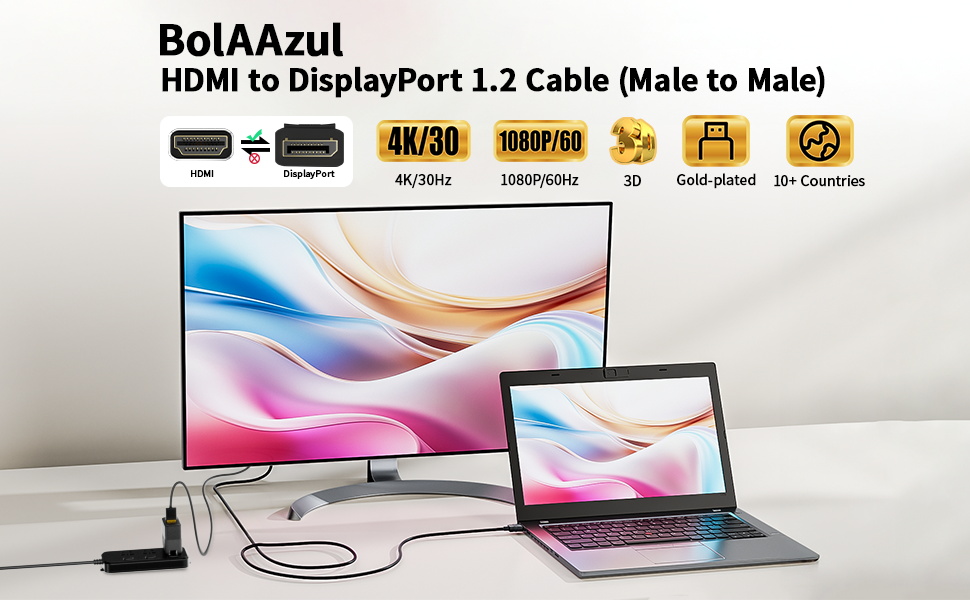 HDMI to DisplayPort Adapter 4K HDMI Male to DP Male Converter Cable for PC Graphics Card Laptop NS