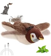 SKIPDAWG PETGEEK Flapping & Chirping Bird Cat Toy for Indoor Cats with Catnip, USB Rechargeable M...