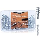 KURUI #8 Zinc Self-Drilling Drywall Anchors, 60PCs Hollow Metal Wall Anchors and Screws Kit, 30 H...