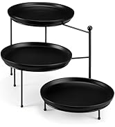 MALACASA Black 3 Tier Serving Tray Stand, 10 Inch Porcelain Tiered Dessert Stand, Cupcake Fruit D...