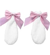 HODASHI 1 Pair Girls Bunny Plush Lop Ears Hair Clip Rabbit Furry Ears Ribbon Bow-knot Hair Clamp ...