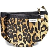 HAPPYHEIDI Leopard Print Canvas Makeup Bag Set 2, Cosmetic Accessory Organizer Pouch, Lined, Zipp...