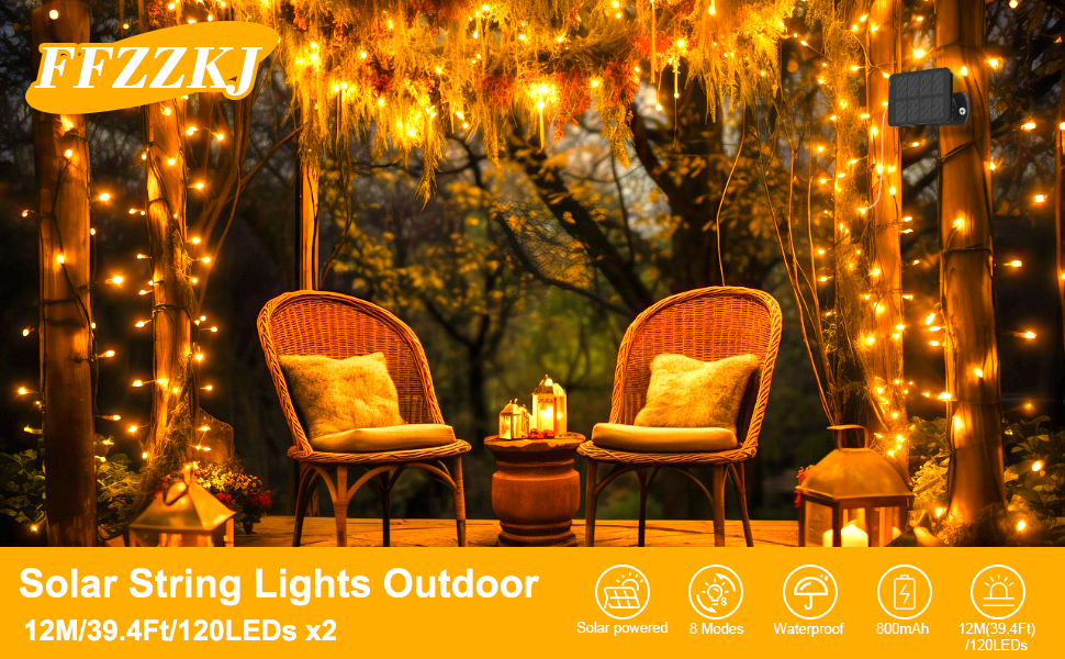 FFZZKJ Solar String Lights Outdoor Waterproof