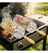 Rolling Grill Baskets, 304 Stainless Steel Grill Basket BBQ Tools | Grill Vegetable, Removable Ha...