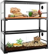 REPTI ZOO Double Stacked Reptile Tank 30" x 12" x 32", 40 Gallon Stackable Glass Terrarium with S...