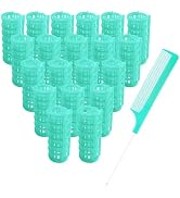 MOODKEY 20PCS Plastic Hair Rollers Set 2.5cm/1in Heatless Rollers Hair Curlers Snap on Rollers Se...
